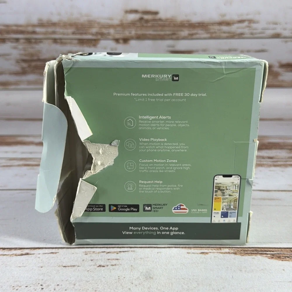 Merkury Smart Indoor Camera 1080p Wi-Fi Security Night Vision White Open Box